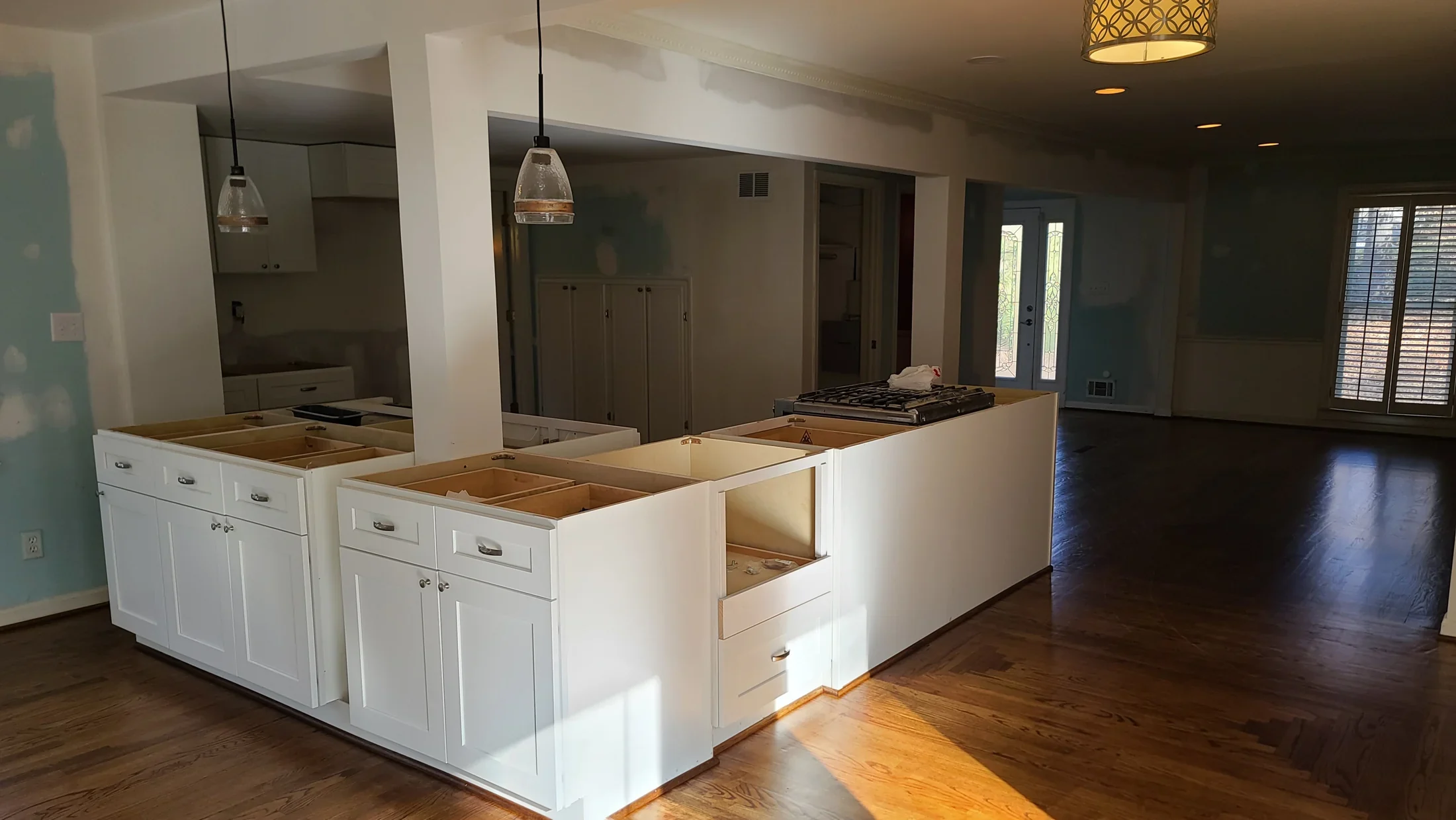Kitchen cabinetry during installation